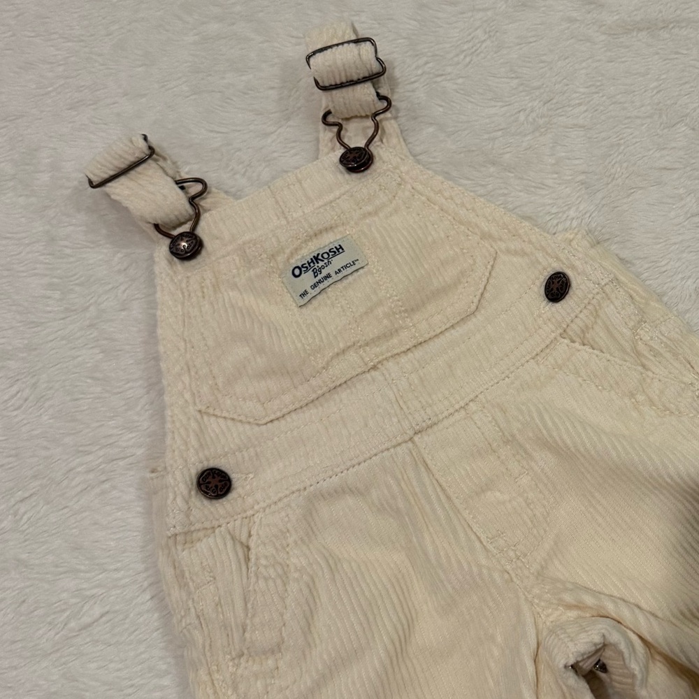 OshKosh B'gosh Ivory Corduroy Overalls. 6M